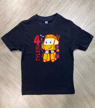 Load image into Gallery viewer, Boys Personalized Fire Truck Birthday Shirt