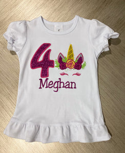 Girls Personalized Unicorn Birthday Shirt